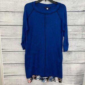 The Garment Creative, Blue Floral Hem Tunic Dress With 3/4 Sleeves, Size M